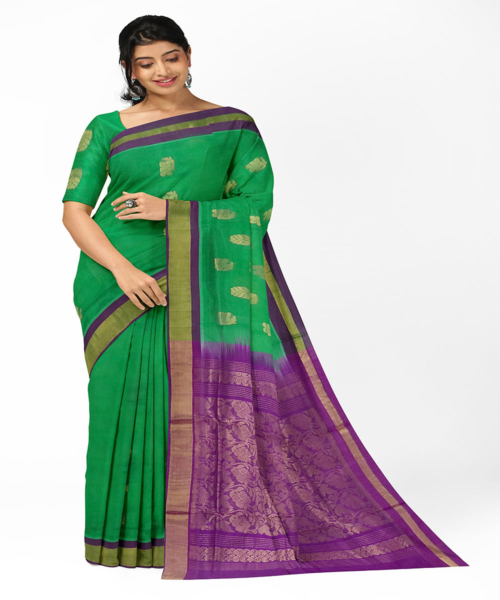 Green purple handwoven madhavaram cotton silk saree
