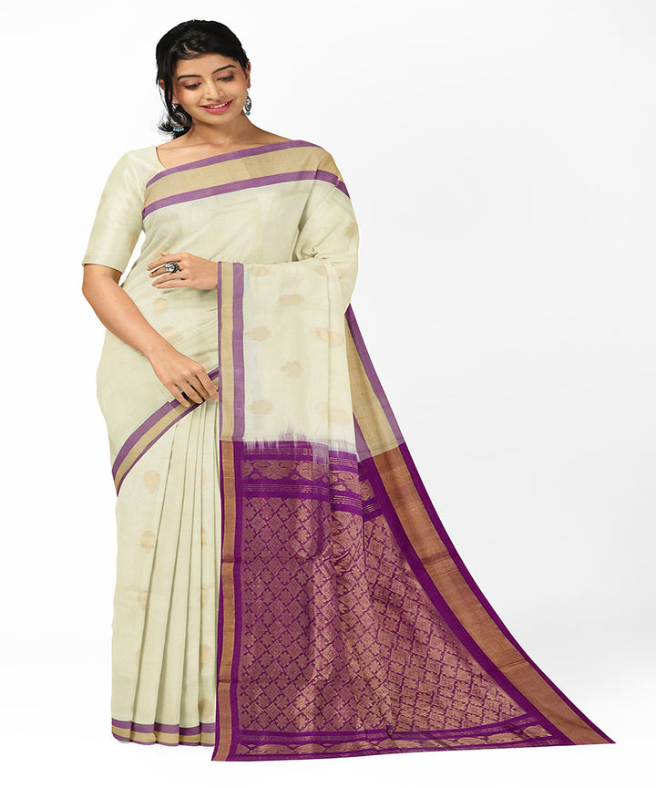 Offwhite purple handwoven madhavaram cotton silk saree