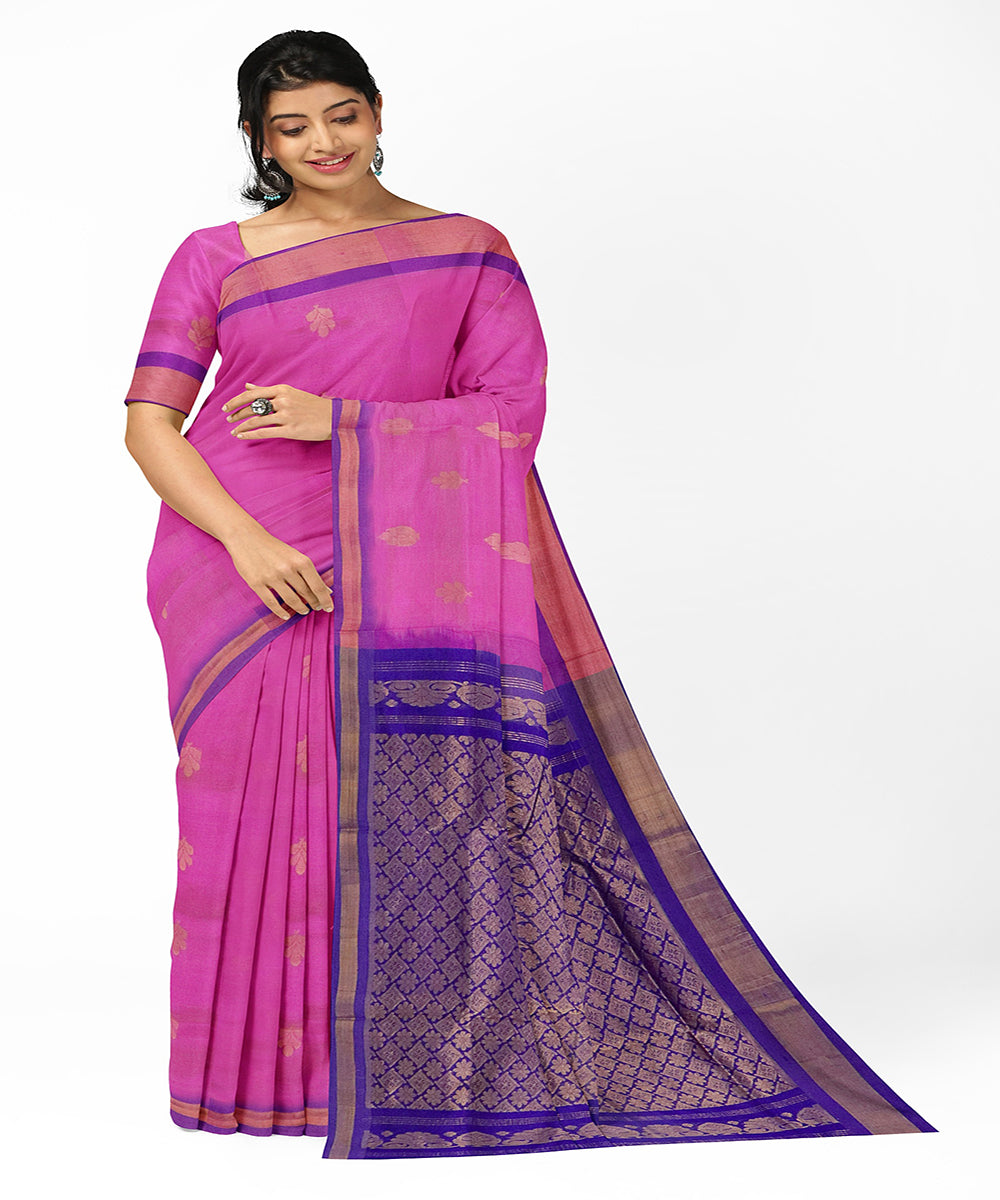 Pink blue handwoven madhavaram cotton silk saree