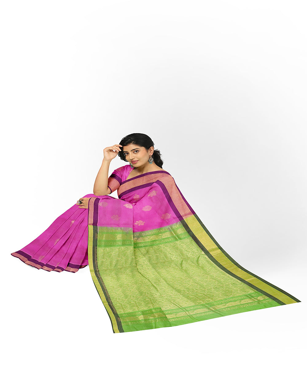 Pink green handwoven madhavaram cotton silk saree