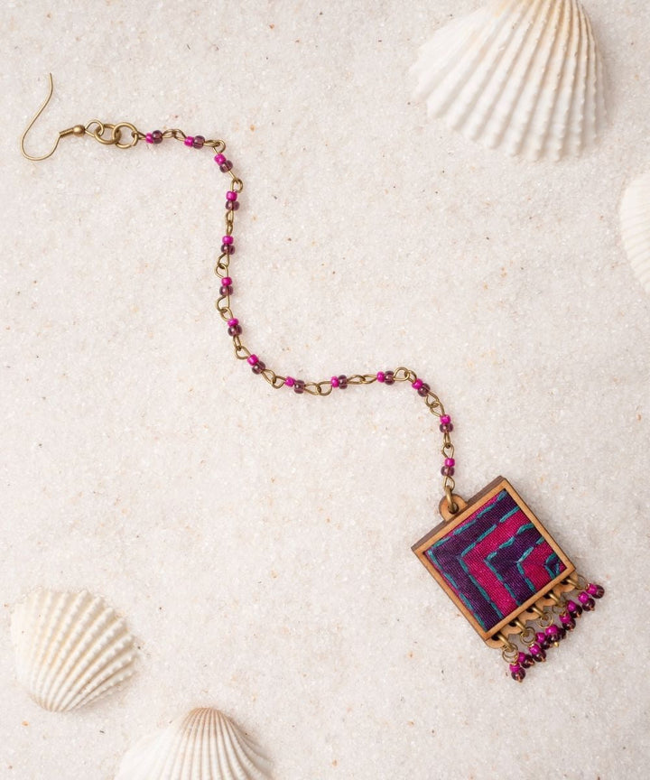 Pink purple kantha repurposed silk fabric and wood  tikka