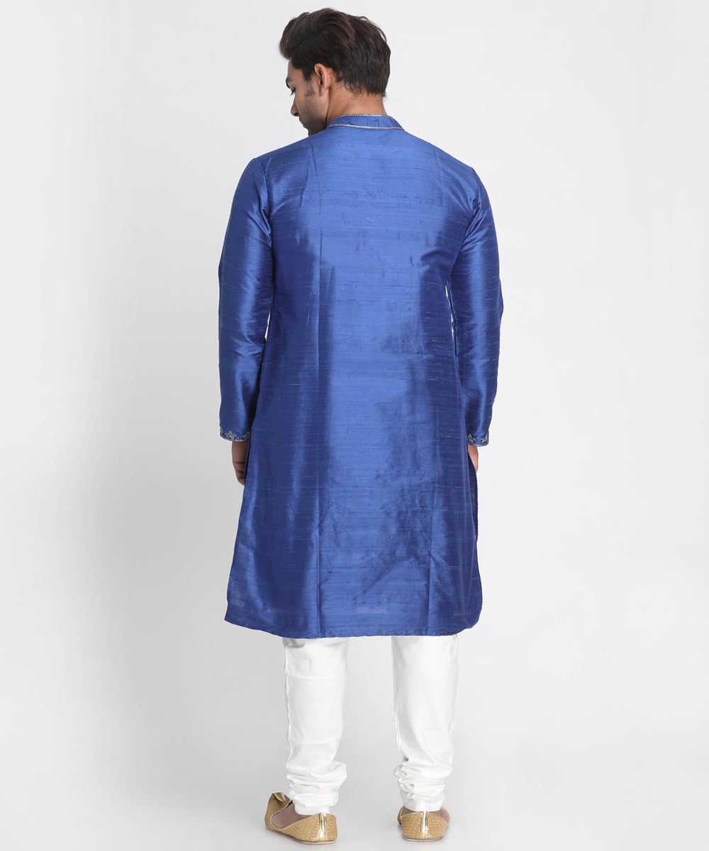 Blue handwoven cotton silk kurta