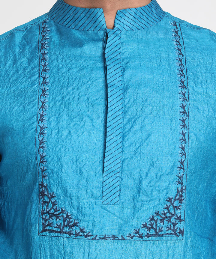 Sky blue handwoven cotton silk kurta