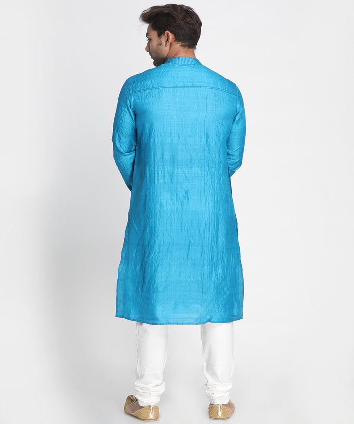 Sky blue handwoven cotton silk kurta