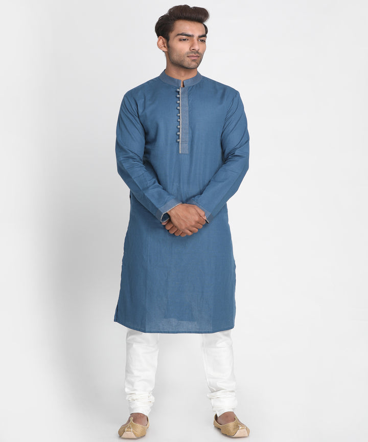 Blue handwoven comfort fit cotton kurta
