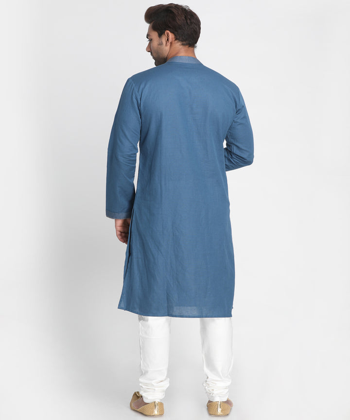 Blue handwoven comfort fit cotton kurta