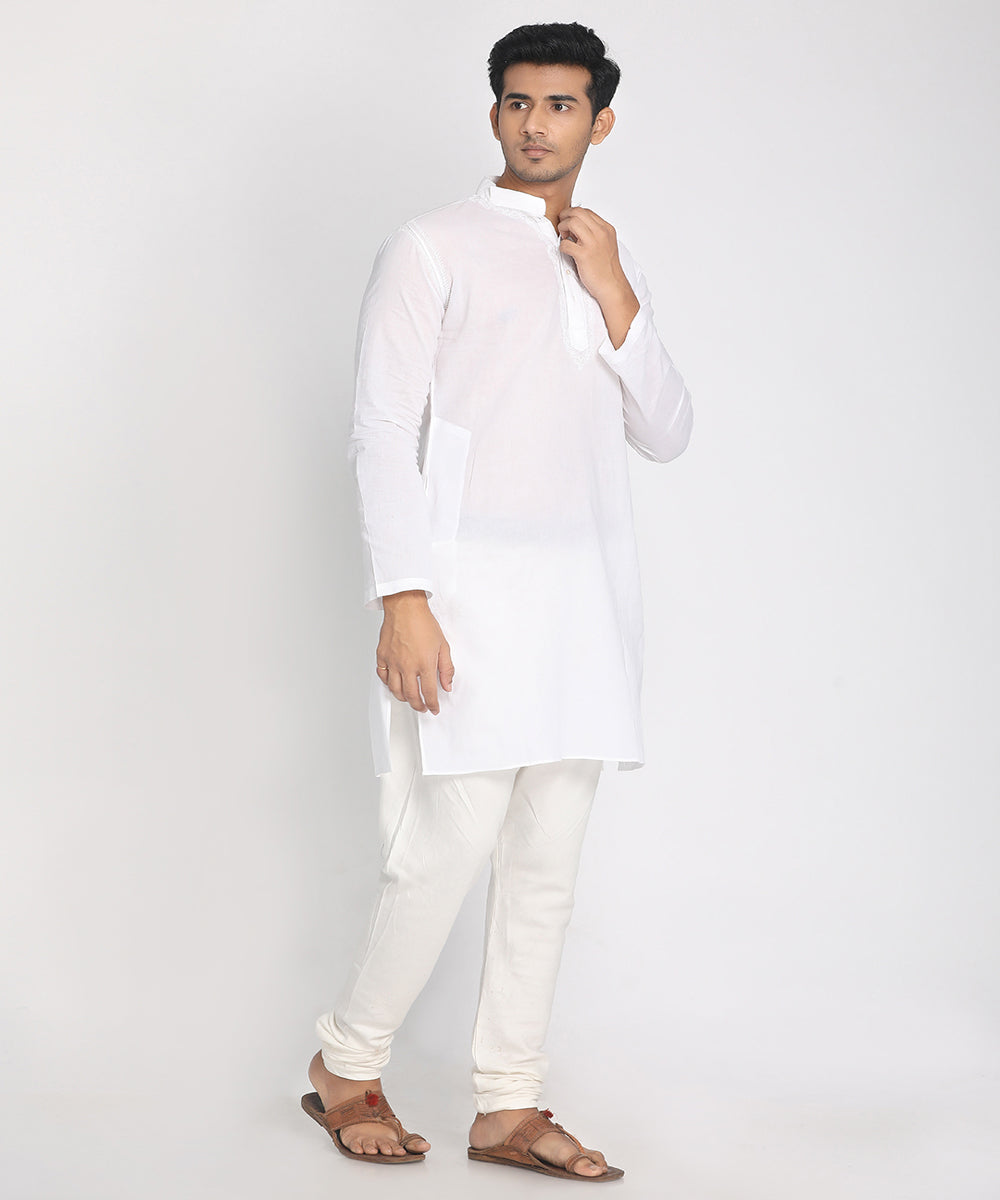 White handwoven comfort fit cotton kurta