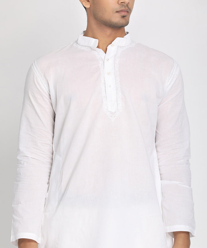 White handwoven comfort fit cotton kurta