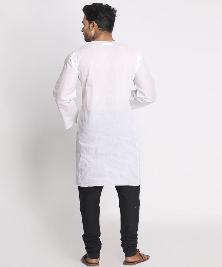 White handwoven full sleeves cotton kurta