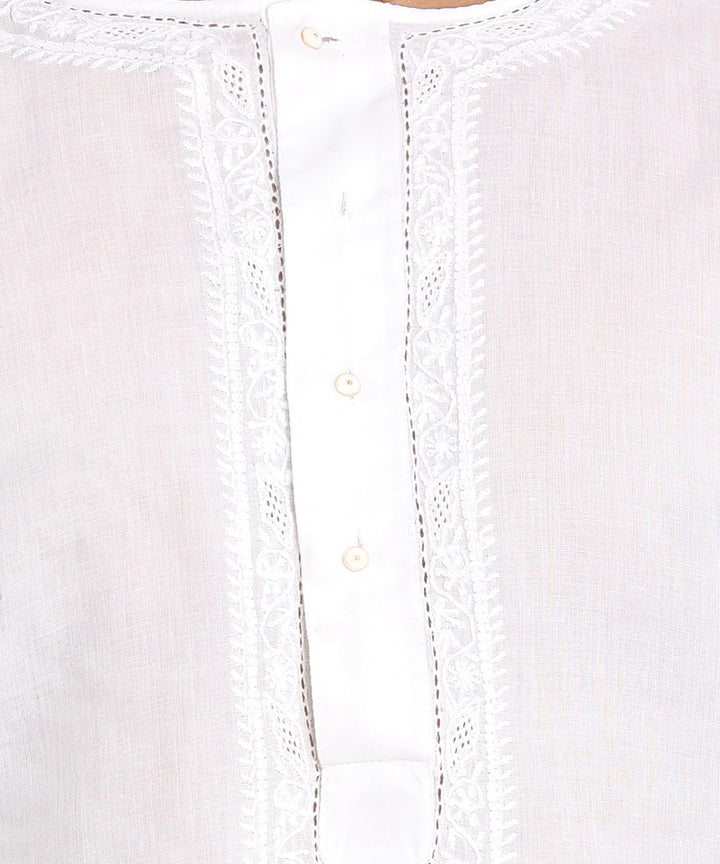 White handwoven full sleeves cotton kurta