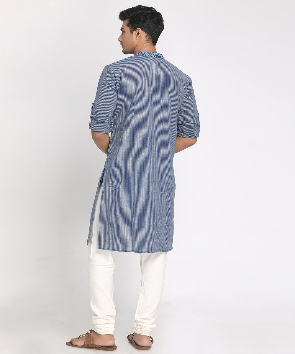 Blue handspun full sleeves cotton kurta