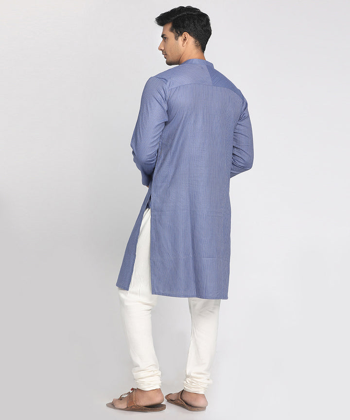 Blue handspun cotton full sleeves kurta