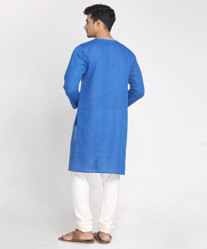 Blue handwoven cotton full sleeves kurta