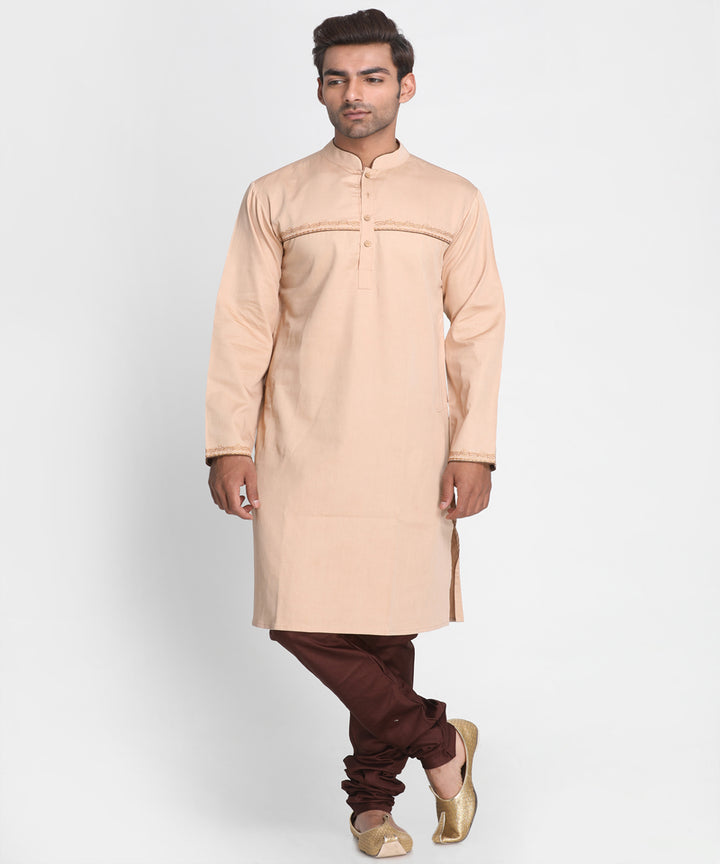 Pink handwoven cotton full sleeves kurta