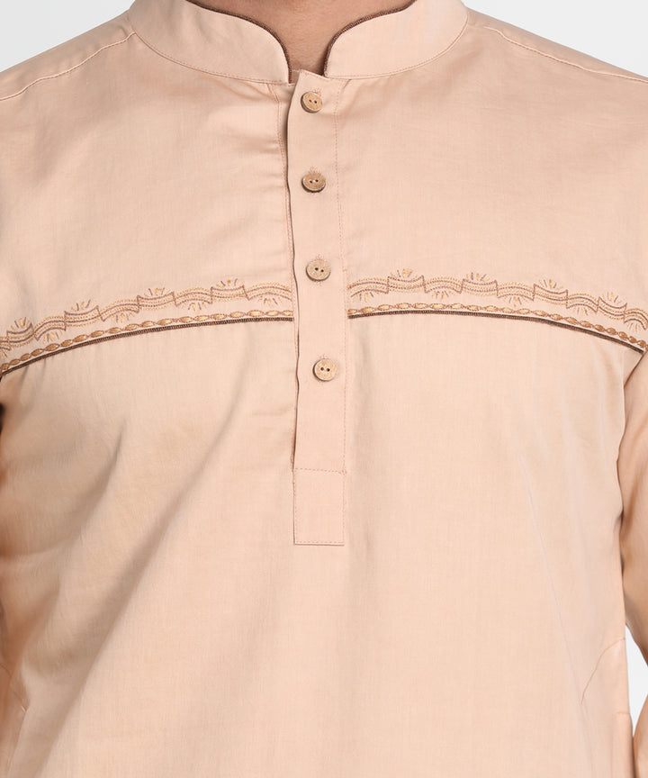 Pink handwoven cotton full sleeves kurta