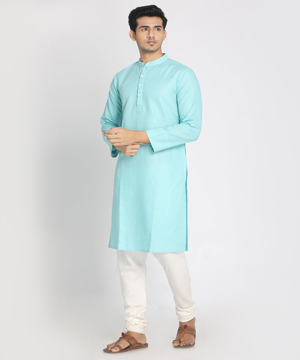 Sky blue handwoven cotton full sleeves kurta