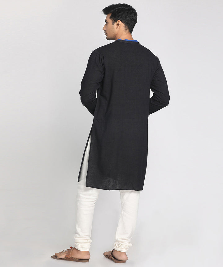Black handwoven cotton full sleeves kurta