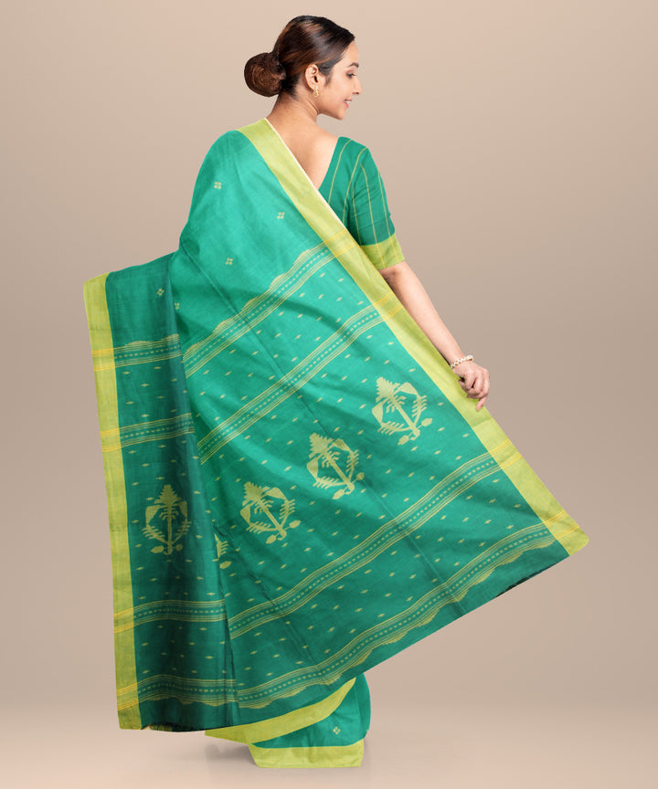 Green yellow jamdani handloom cotton saree