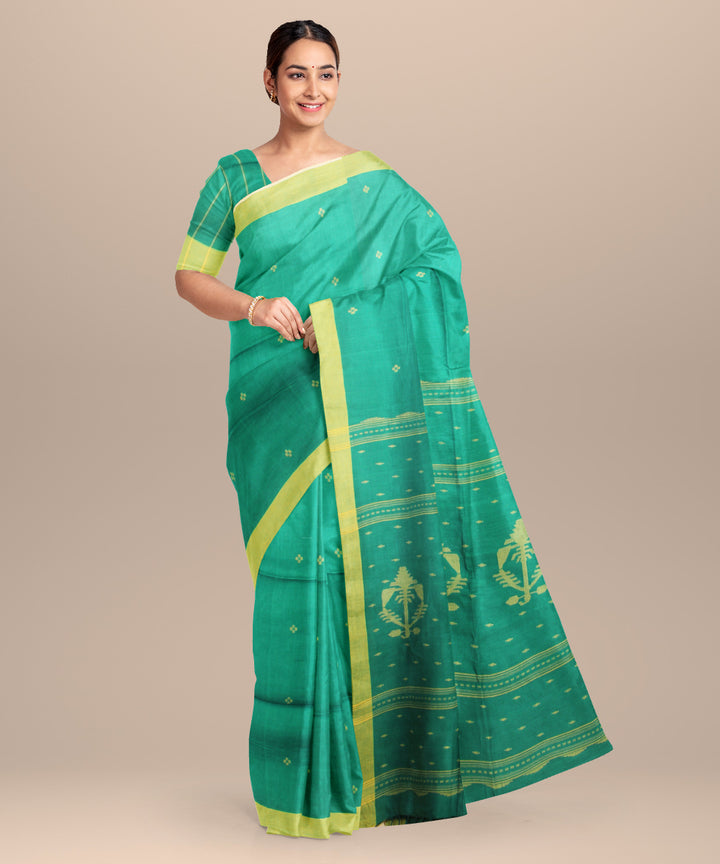 Green yellow jamdani handloom cotton saree