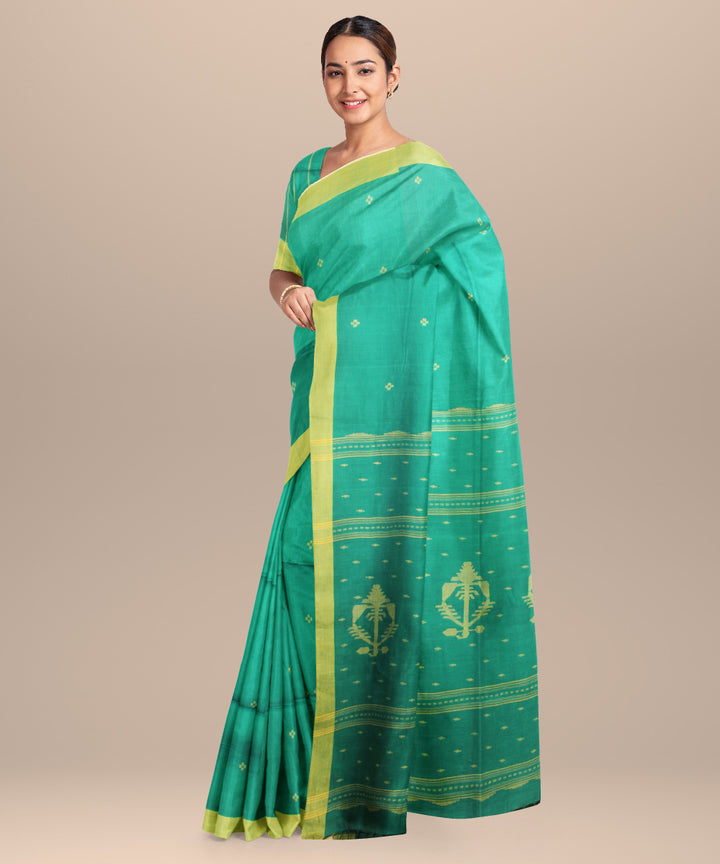 Green yellow jamdani handloom cotton saree