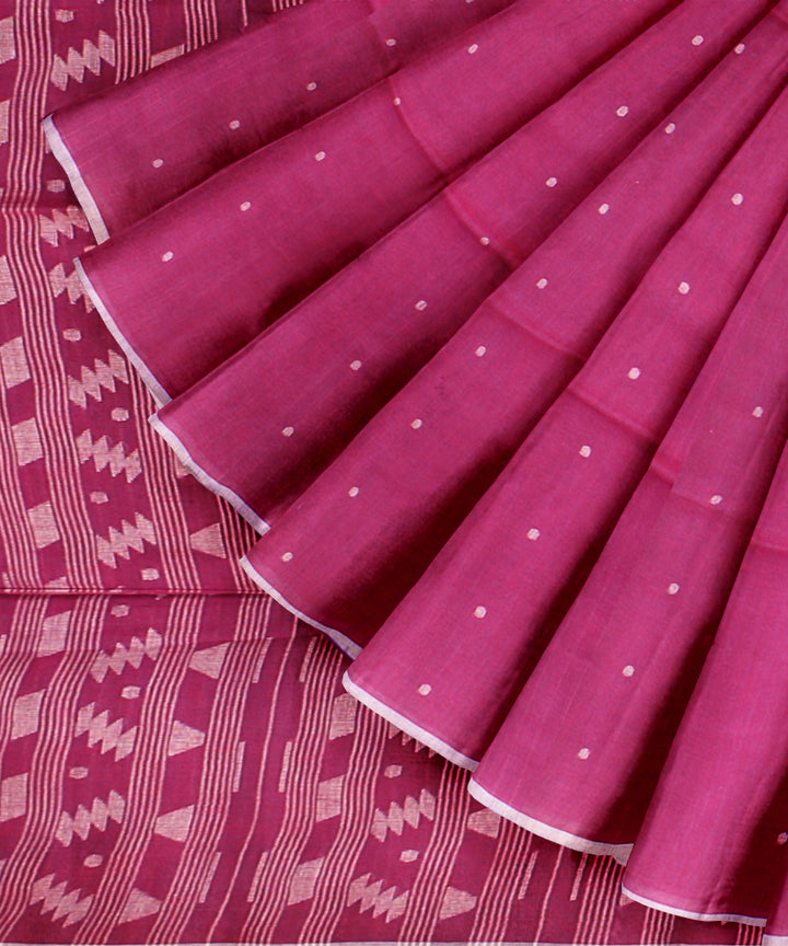 Magenta grey handloom jamdani cotton saree