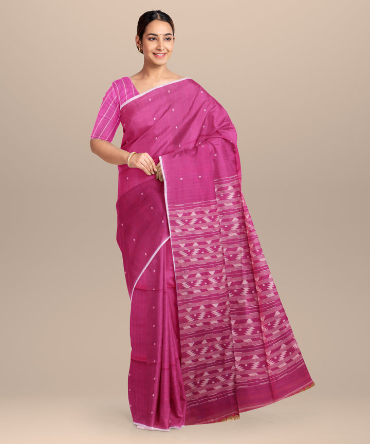 Magenta grey handloom jamdani cotton saree
