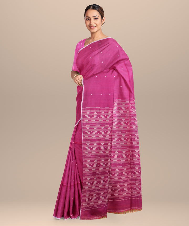 Magenta grey handloom jamdani cotton saree