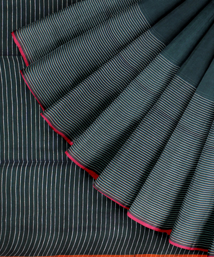 Dark green pink handloom jamdani cotton saree