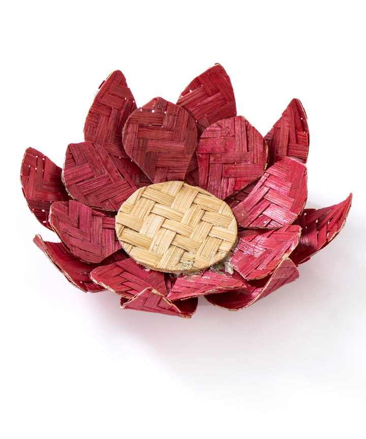 Red lotus handcrafted bamboo tea light holder