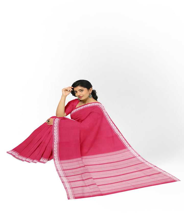 Pink handwoven cotton bandar saree