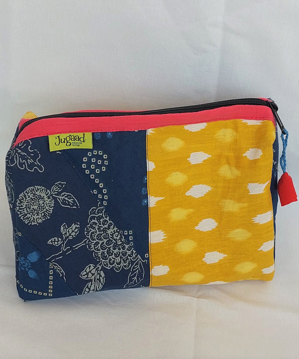 Yellow blue handcrafted toilet pouch