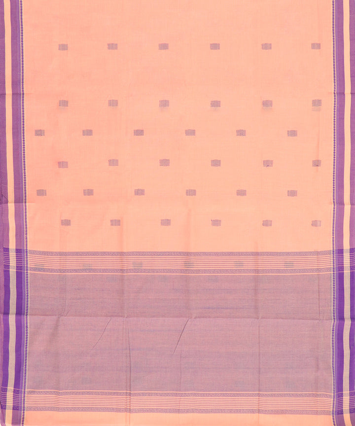 Peach plain butta rajahmundry cotton handwoven saree