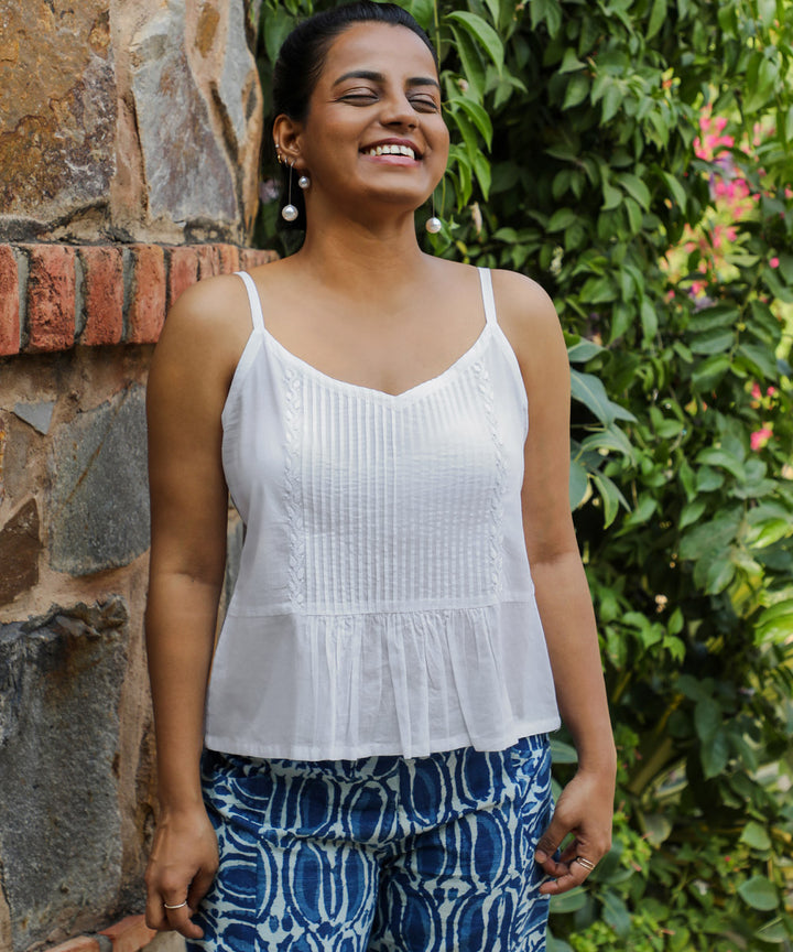 Rangsutra ishanvi chikankari embroidered strappy top with pintucks