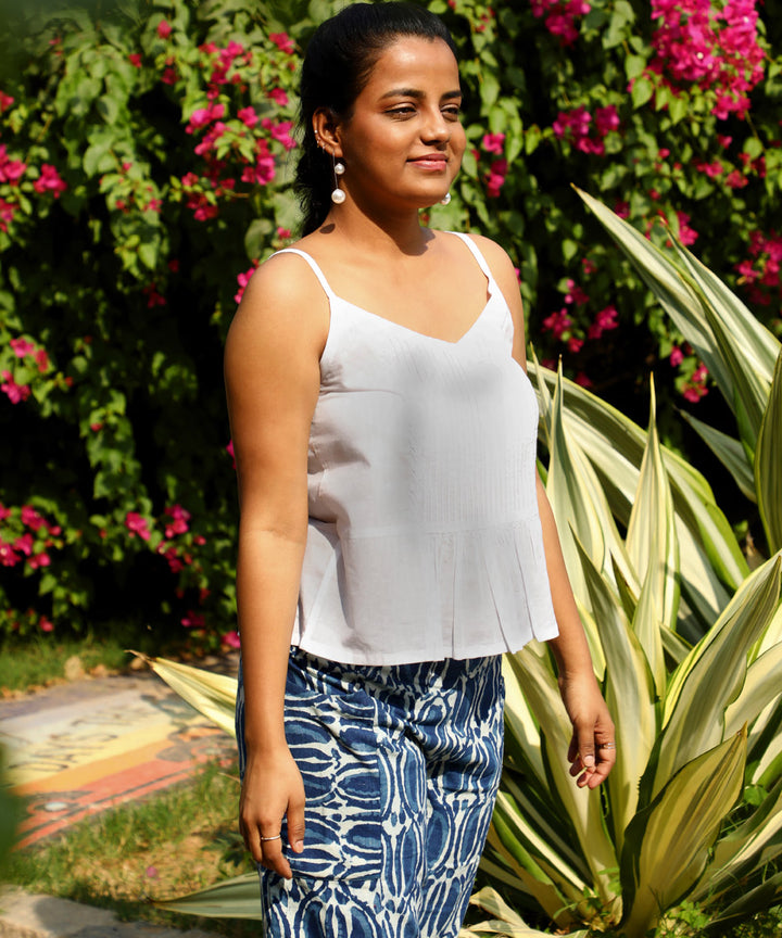 Rangsutra ishanvi chikankari embroidered strappy top with pintucks