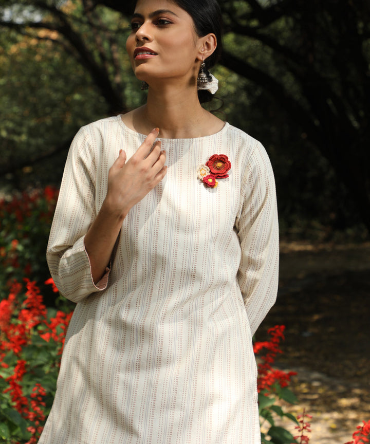 Rangsutra Arka cotton offwhite three quarter sleeve straight kurta