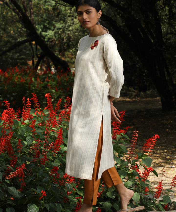 Rangsutra Arka cotton offwhite three quarter sleeve straight kurta