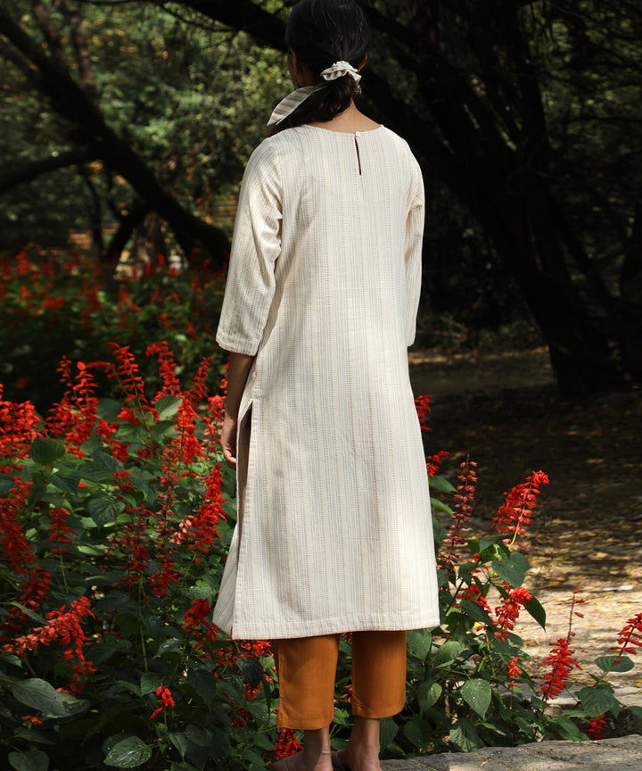 Rangsutra Arka cotton offwhite three quarter sleeve straight kurta