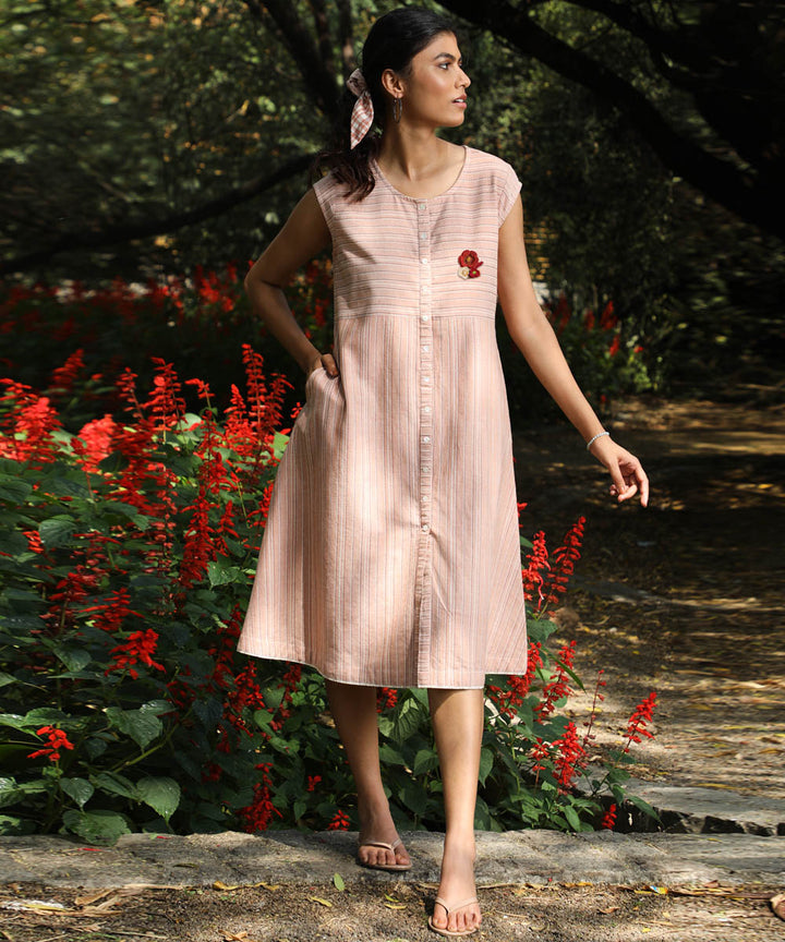 Rangsutra Arka cotton peach striped dress