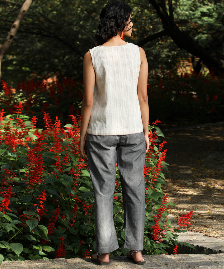 Rangsutra Arka cotton offwhite sleeveless striped top