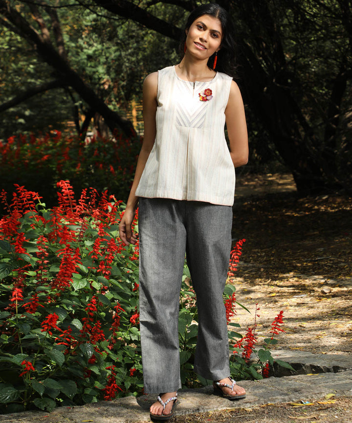 Rangsutra Arka cotton offwhite sleeveless striped top
