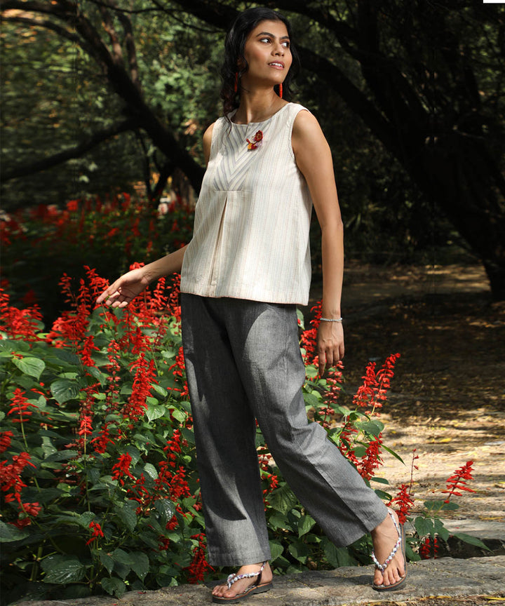 Rangsutra Arka cotton offwhite sleeveless striped top