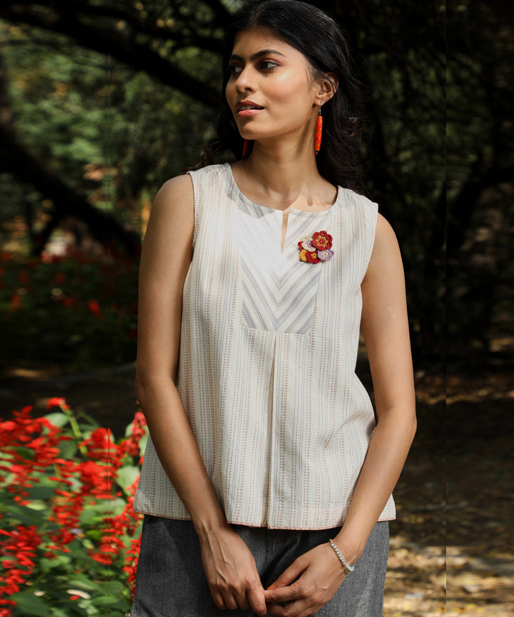 Rangsutra Arka cotton offwhite sleeveless striped top