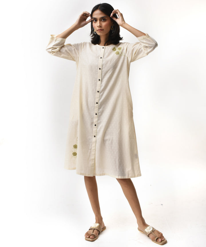 Cream handwoven applique cotton dress