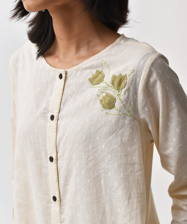 Cream handwoven applique cotton dress