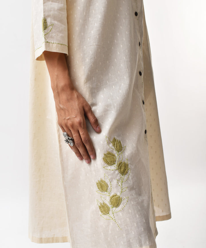 Cream handwoven applique cotton dress