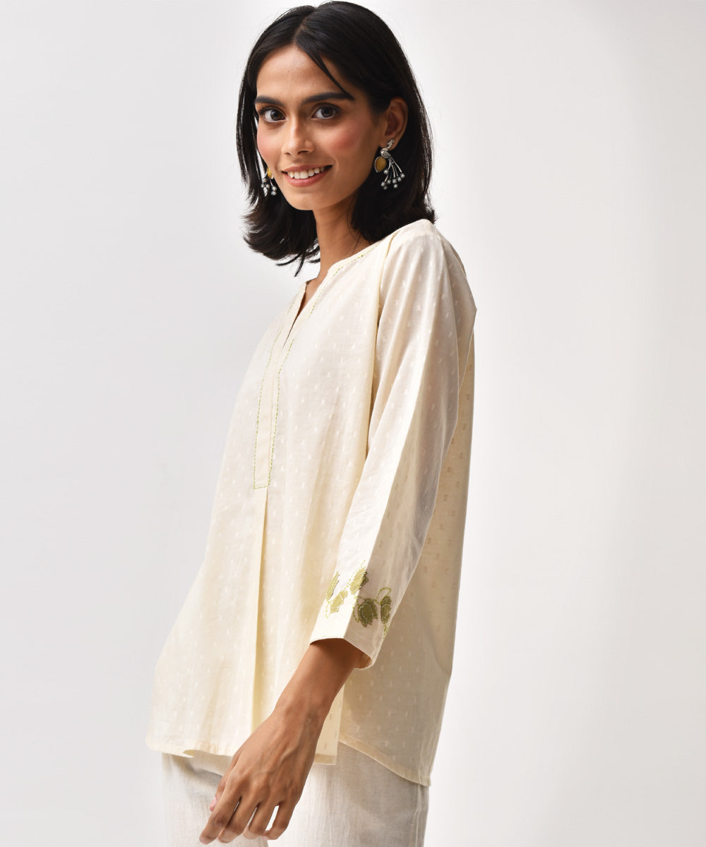 Cream handwoven applique cotton top
