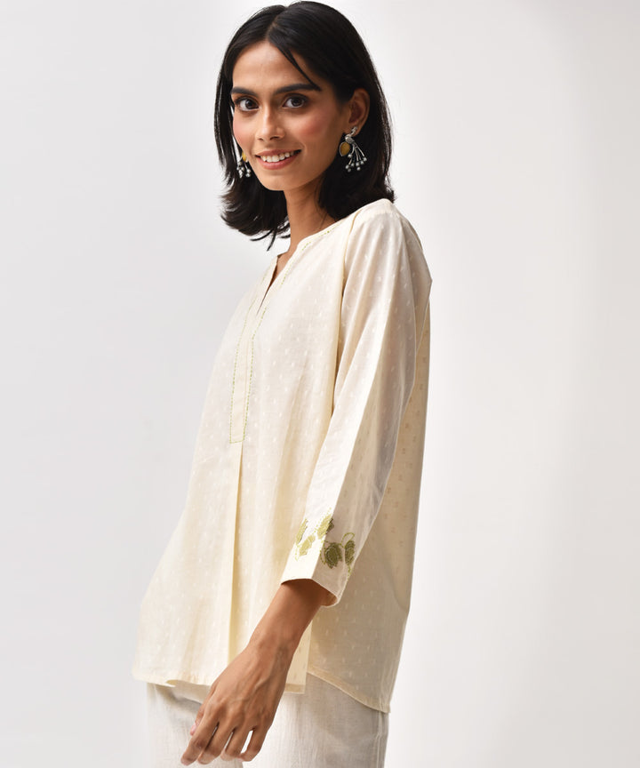 Cream handwoven applique cotton top