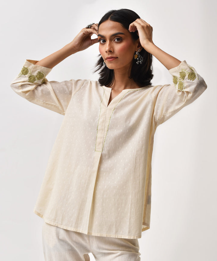 Cream handwoven applique cotton top