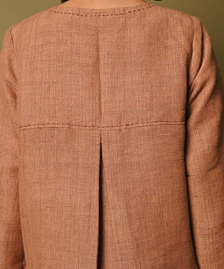 Beige handwoven woolen round neck jacket
