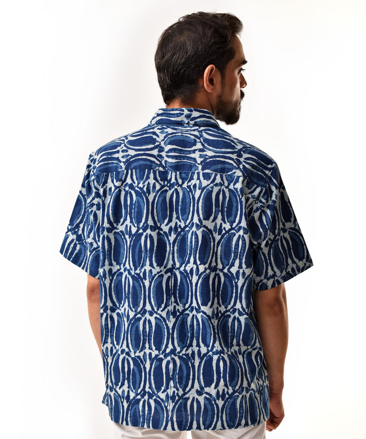 Indigo handblock cotton half sleeves men's shirt